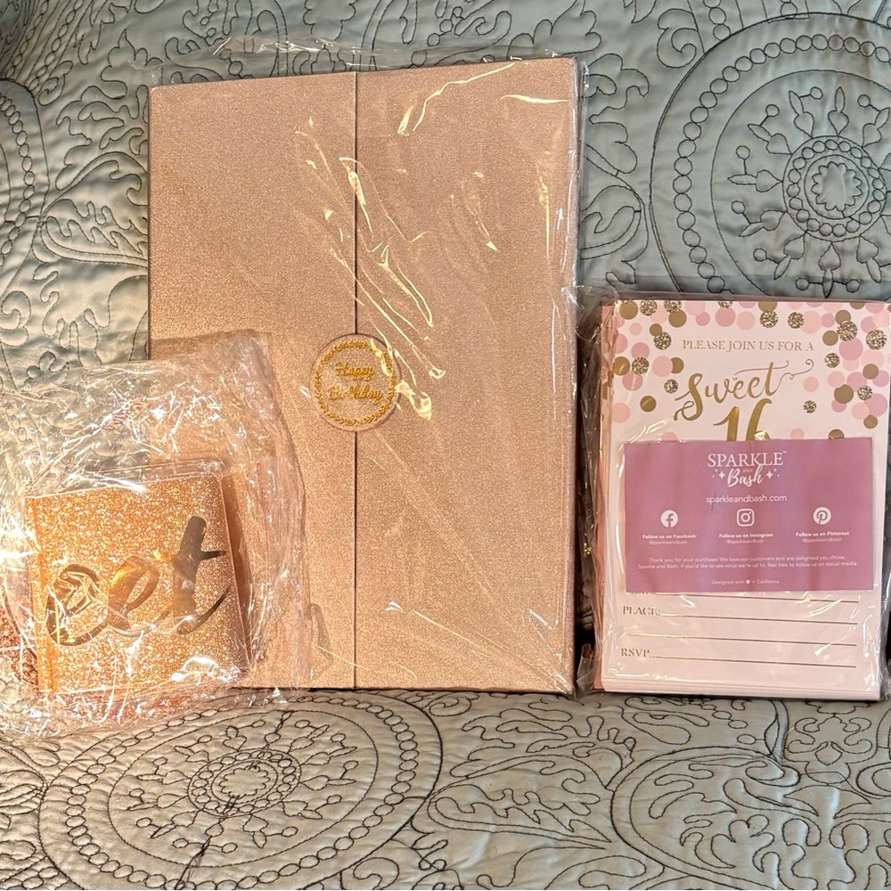 Sweet 16 Invitation Set with Gold Glitter Accents